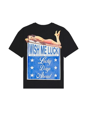Wish Me Luck Lucky Days Ahead T-Shirt in Black. Size S, XL/1X, XS.