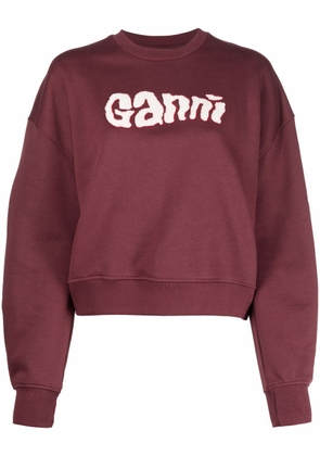 GANNI logo-print balloon-sleeved sweatshirt - Red