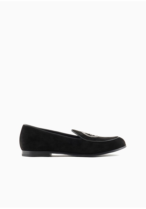 OFFICIAL STORE Suede Loafers With Embroidered Logo