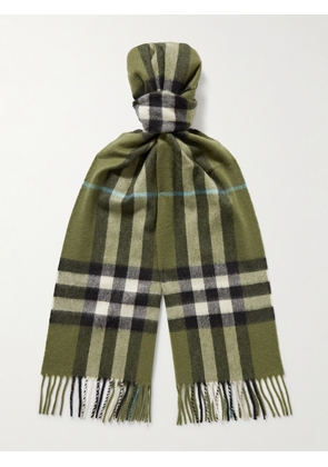Burberry - Fringed Checked Cashmere Scarf - Men - Green