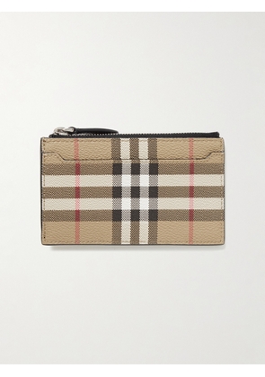 Burberry - Leather-Trimmed Checked Coated-Canvas Zipped Cardholder - Men - Neutrals