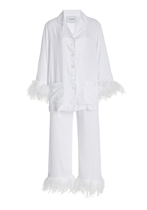 Sleeper - Party Feather-Trimmed Woven Pajama Set - White - M - Moda Operandi