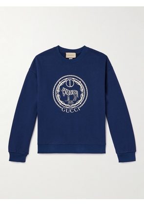 Gucci - Logo-Embroidered Cotton-Jersey Sweatshirt - Men - Blue - S