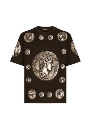 Cotton T-Shirt with Coins Print