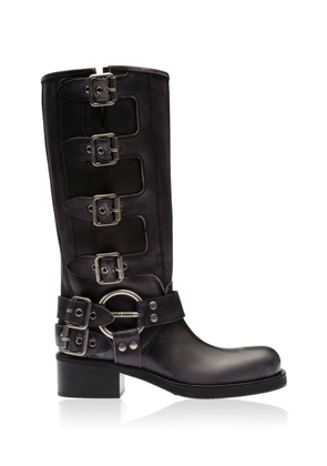 Miu Miu - Buckled Leather Boots - Black - IT 40 - Moda Operandi