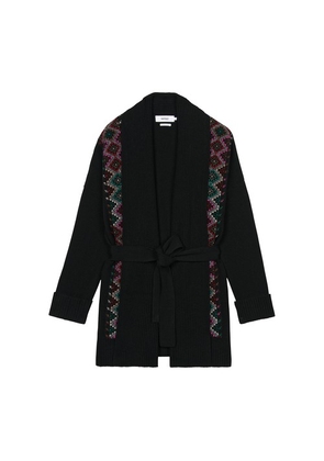 Naja wool and cashmere wrap cardigan with Slavic pattern