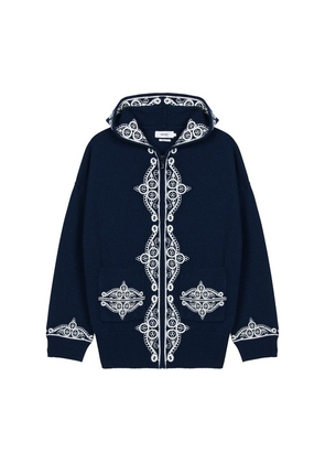Lena wool and cashmere hooded jacket with embroidered Slavic pattern