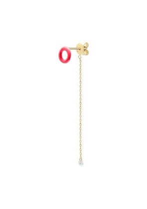 Pink Enamel 1 diamond chain single earring