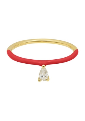 Red Enamel pear diamond ring
