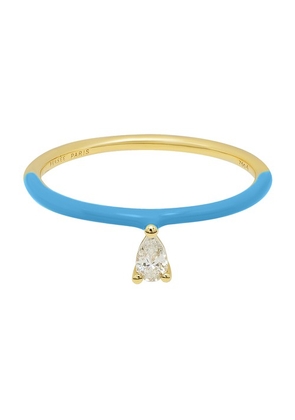 Blue Enamel pear diamond ring