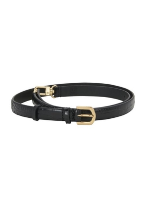 Double clasp leather belt croco