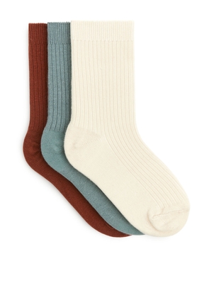 Rib Knit Socks, 3 Pairs - Turquoise