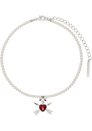 SHUSHU/TONG White YVMIN Edition Enamel Heart Double Arrow Necklace
