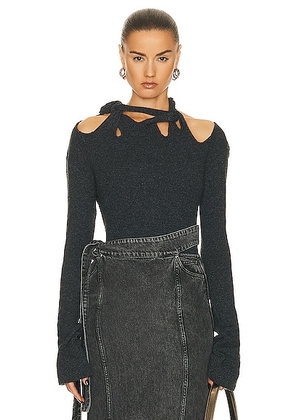 Jade Cropper Braided Long Sleeve Top in Grey - Charcoal. Size M (also in S, XS).
