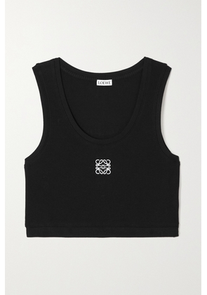 Loewe - Anagram Poplin-paneled Embroidered Ribbed Stretch-cotton Jersey Tank - Black - x small,small,medium,large,x large