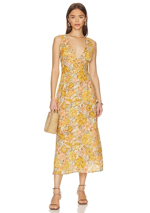 FAITHFULL THE BRAND Venere Midi Dress in Mustard. Size L, XL, XS.