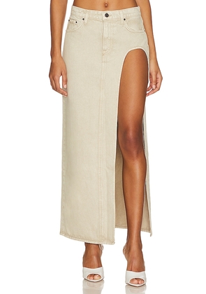 GRLFRND Blanca Maxi Skirt With High Slit in Olive. Size 24, 25, 26, 27, 28, 29, 30, 31, 32.