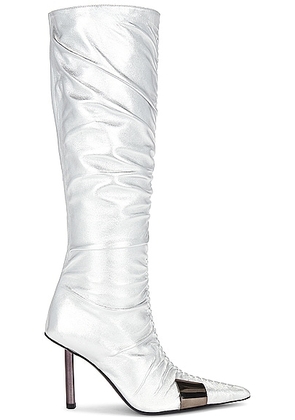 GIA BORGHINI x Fai Khadra Parisi Knee High Boot in Silver - Metallic Silver. Size 36 (also in 36.5, 37, 37.5, 38, 38.5, 39, 40, 41).