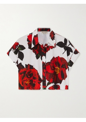 Alexander McQueen - Cropped Floral-print Cotton-poplin Shirt - White - IT38,IT40,IT42