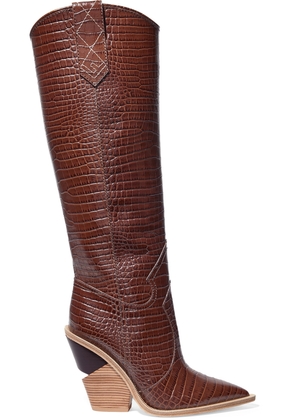 Fendi - Croc-effect Leather Knee Boots - Brown - IT41