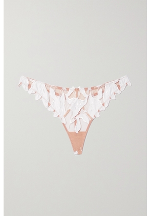 Fleur du Mal - Lily Satin-trimmed Embroidered Stretch-tulle Thong - Ivory - 1,2,3,4,5