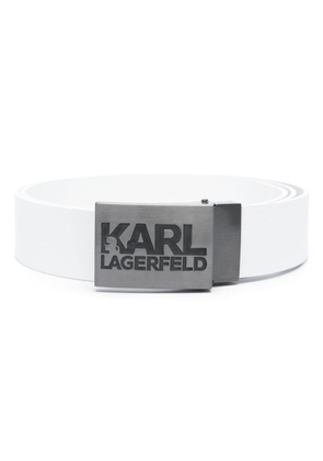 Karl Lagerfeld logo-engraved leather belt - White
