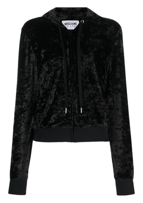 MOSCHINO JEANS logo-embroidered velvet bomber jacket - Black