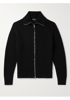TOM FORD - Slim-Fit Ribbed Wool and Cashmere-Blend Zip-Up Cardigan - Men - Black - IT 46