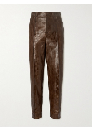 Bottega Veneta - Straight-Leg Snake-Effect Leather Trousers - Men - Brown - IT 48