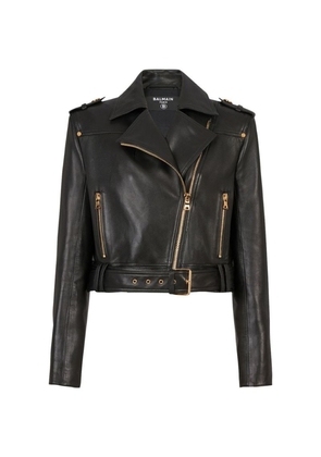 Balmain Leather Cropped Biker Jacket