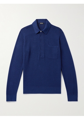 Zegna - Textured Cotton and Mulberry Silk-Blend Polo Shirt - Men - Blue - IT 46