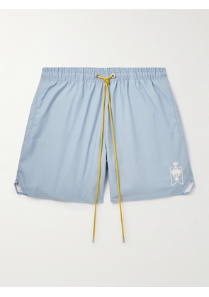 Rhude - Straight-Leg Mid-Length Logo-Embroidered Swim Shorts - Men - Blue - XS