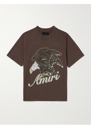 AMIRI - Eagle Glittered Logo-Print Cotton-Jersey T-shirt - Men - Brown - XS