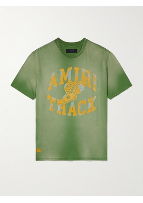 AMIRI - Track Logo-Flocked Cotton-Jersey T-Shirt - Men - Green - XS