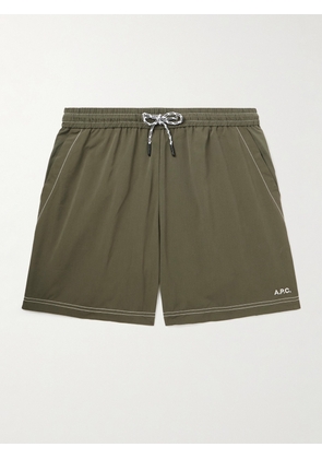 A.P.C. - Straight-Leg Long-Length Logo-Embroidered Swim Shorts - Men - Green - XS