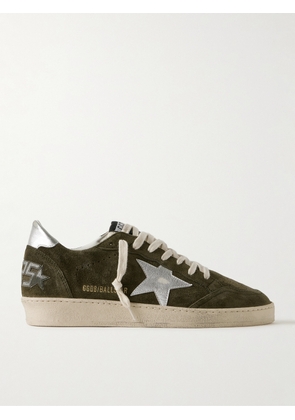 Golden Goose - Ball Star Distressed Leather-Trimmed Suede Sneakers - Men - Green - EU 39