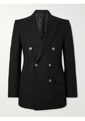 TOM FORD - Double-Breasted Striped Metallic Woven Tuxedo Jacket - Men - Black - IT 46
