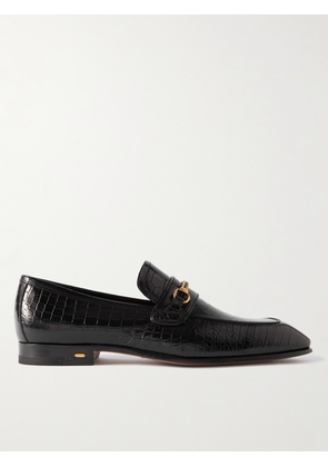 TOM FORD - Bailey Embellished Croc-Effect Leather Loafers - Men - Black - UK 7