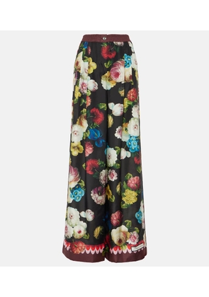 Dolce&Gabbana Floral high-rise silk wide-leg pants