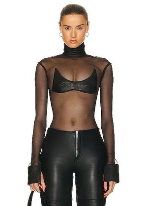SAMI MIRO VINTAGE x REVOLVE V Mesh Bodysuit in Black Leather - Black. Size M (also in S, XS).