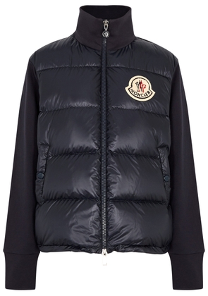 Moncler Quilted Shell and Jersey Cardigan, Cardigan, Shell Cardigan - Navy - M