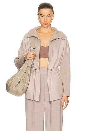 Varley Cotswold Longline Zip Through Sweater in Taupe Marl - Taupe. Size L (also in M).