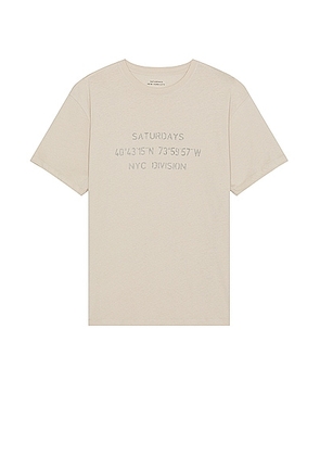 SATURDAYS NYC Reverse Nyc Division Standard Short Sleeve Tee in Pumice Stone - Taupe. Size L (also in M, S, XL/1X).