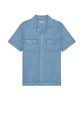 SATURDAYS NYC Gibson Pigment Dyed Short Sleeve Shirt in Coronet Blue - Blue. Size L (also in M, S, XL/1X).