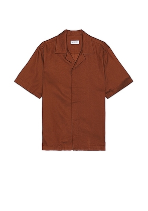 SATURDAYS NYC York Camp Collar Short Sleeve Shirt in Tortoise Shell - Brown. Size L (also in S).