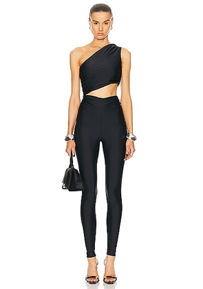 The Andamane Poppy One Shoulder Cut Out Jumpsuit in Black - Black. Size L (also in M, S, XS).