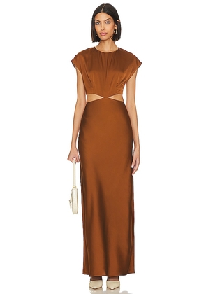L'Academie Margrit Maxi Dress in Cognac. Size L, XL.