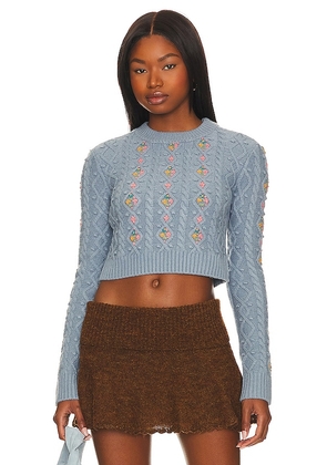 MAJORELLE Mansi Cropped Sweater in Blue. Size S, XS.
