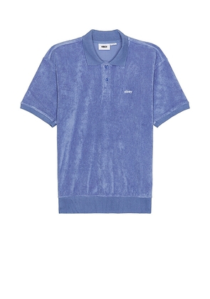 Obey Denton Terry Cloth Polo in Blue. Size M, S, XL/1X.