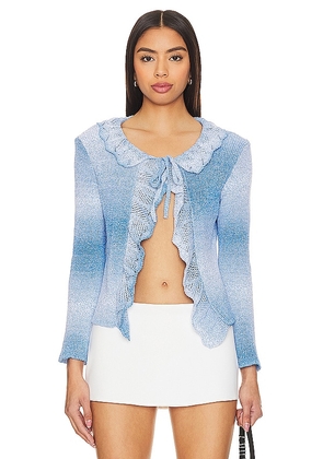 MSGM Crochet Frills Cardigan in Blue. Size 40/S, 42/M, 44/L.